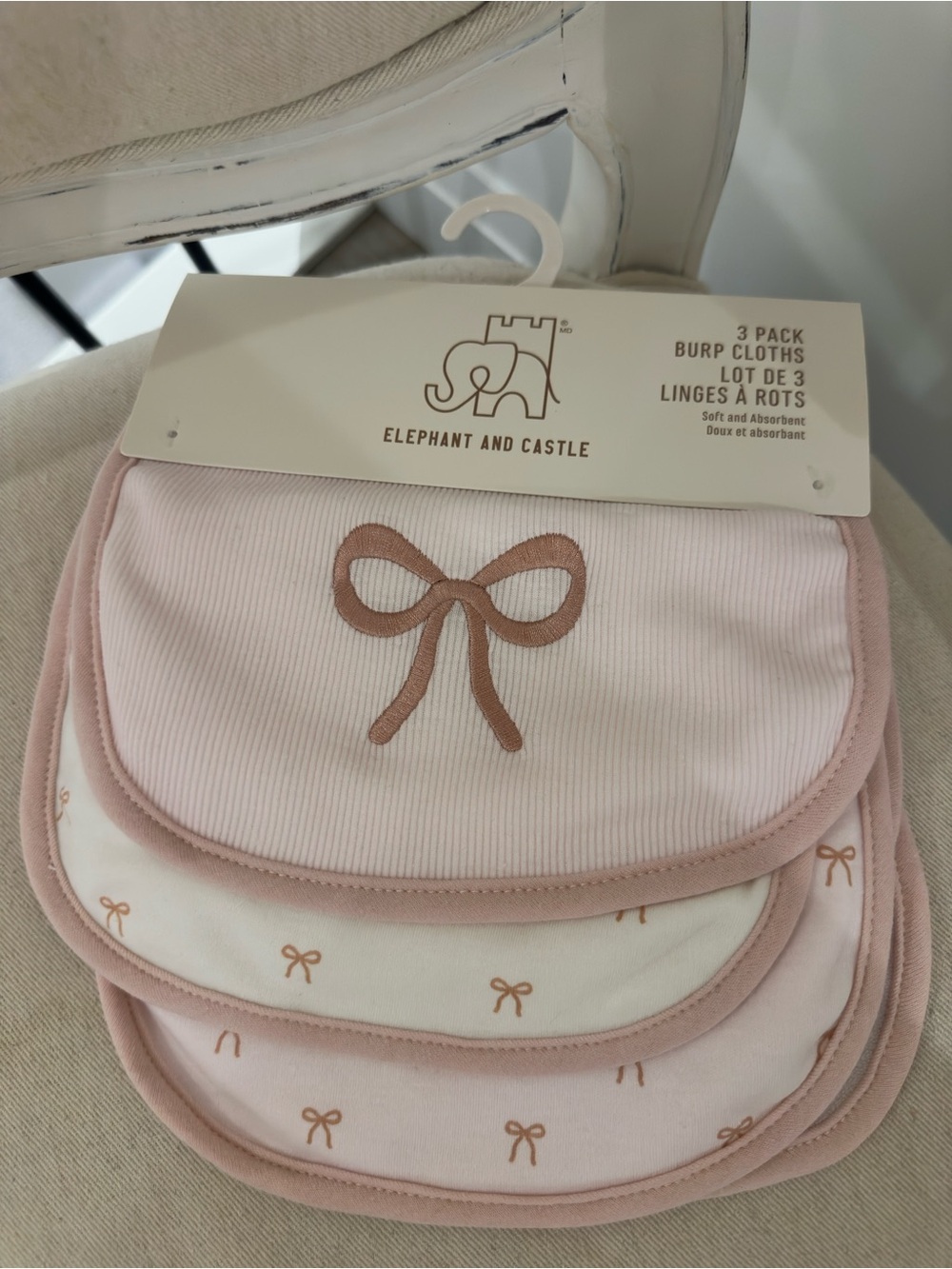 🦢 NWT Pink Bow Baby Burp Cloths - 3 Pack